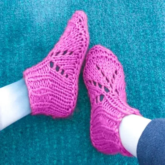 pink chunky knit socks